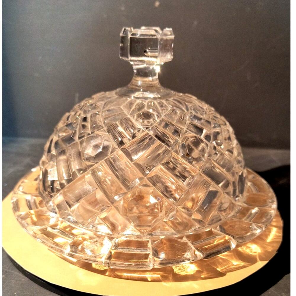 739. Vintage Anchor Hocking Wexford Pattern  Covered Butter Dish UV Reactive